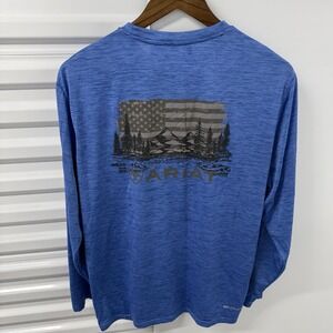 Ariat AriatTEK Long Sleeve Performance Shirt Mens M Blue Western Outdoor